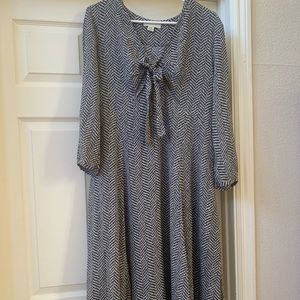 Anthropologie 11 1 Tylho Dress Herringbone Chevron Blue Taupe Tan large L